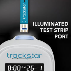 Trackstar lancing device closeup emphasizing smooth handling