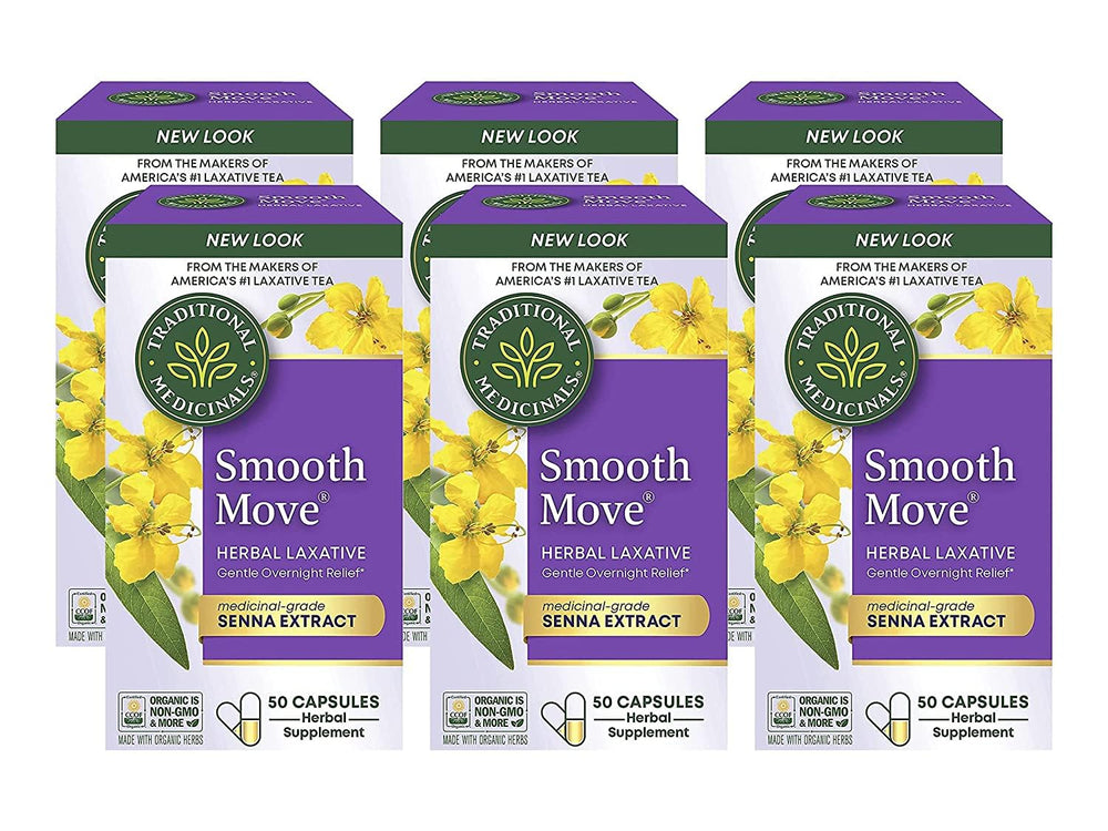 Traditional Medicinals Smooth Move bottle with organic and non-GMO credentials for gentle digestive support.