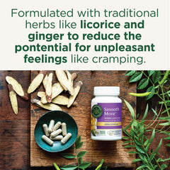 Traditional Medicinals Smooth Move capsules being poured, suggesting easy daily use.