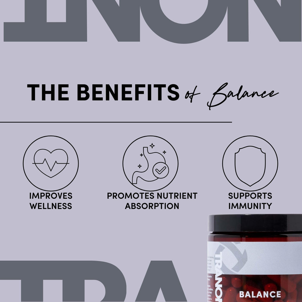 Tranont Balance capsules close-up emphasizing high-potency mineral blend.