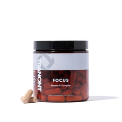 Tranont Focus B Complex bottle cap close-up shows freshness seal for reliable daily cognitive support.