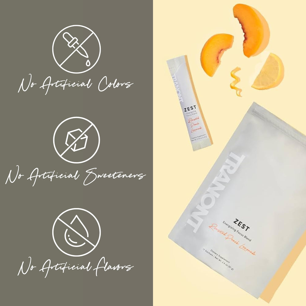 Tranont Zest on-the-go packets shown, ideal for busy mornings or workouts