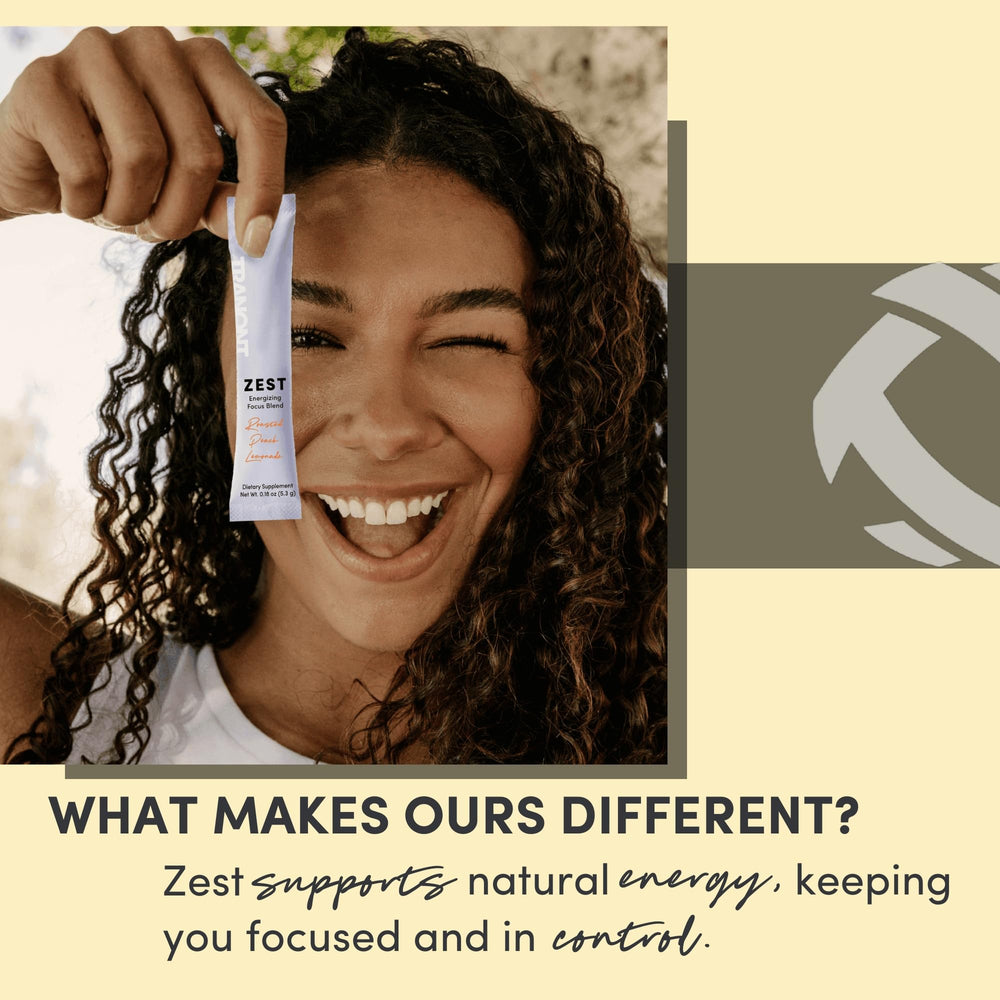 Tranont Zest energy-ready serving in a glass showcases peach-lemonade taste
