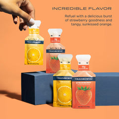 Transcend 100-count energy gel packs shown for on-the-go fueling