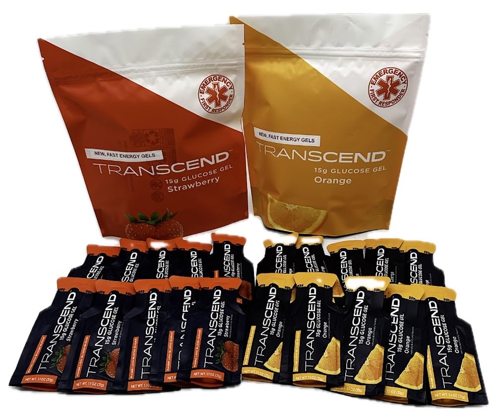 Transcend orange-pack glucose gel for quick energy on the go.