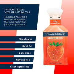 Transcend Strawberry Energy Gel squeeze close-up, easy-to-dispense energy.