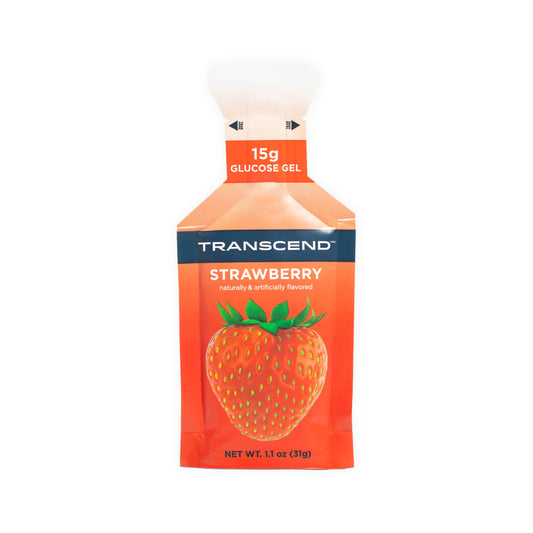 Transcend Strawberry Gel pack front view for quick energy on the go