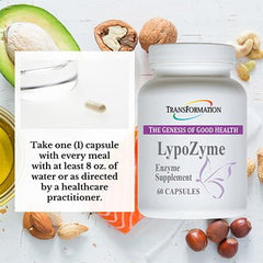 Transformation LypoZyme label detail emphasizes clean, plant-based, additive-free ingredients.