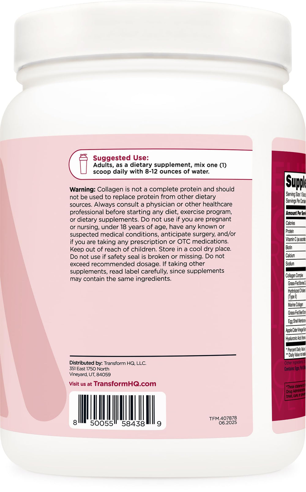TransformHQ Beauty Collagen mixed with water in a glass for a refreshing drink