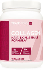 TransformHQ Beauty Collagen tub front view with unflavored formula for versatile mixing
