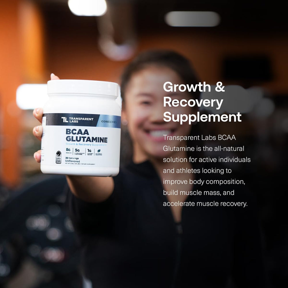 Close-up of Transparent Labs BCAA Glutamine clean ingredient label