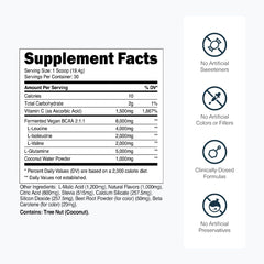Serving scoop beside Transparent Labs BCAA Glutamine label