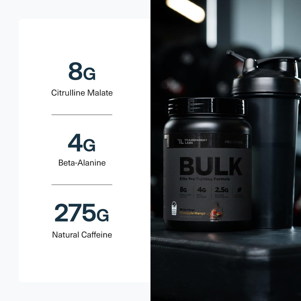 Transparent Labs Bulk Black beta-alanine highlights endurance support for training.