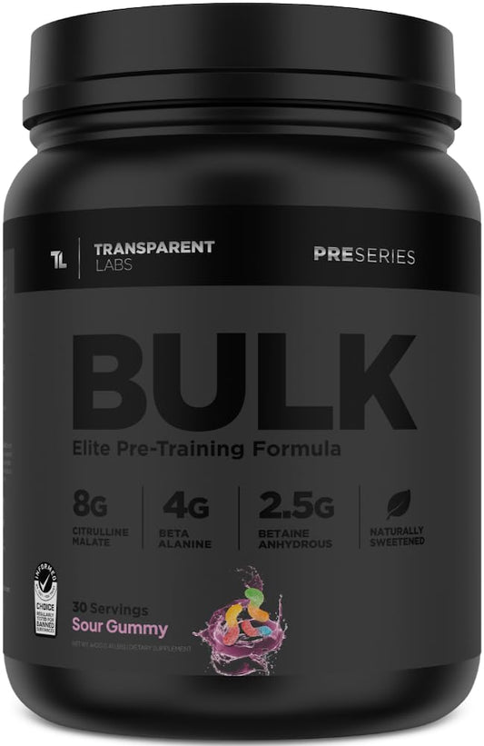 Transparent Labs Bulk Black pre-workout bottle with clean label for informed ingredient choices