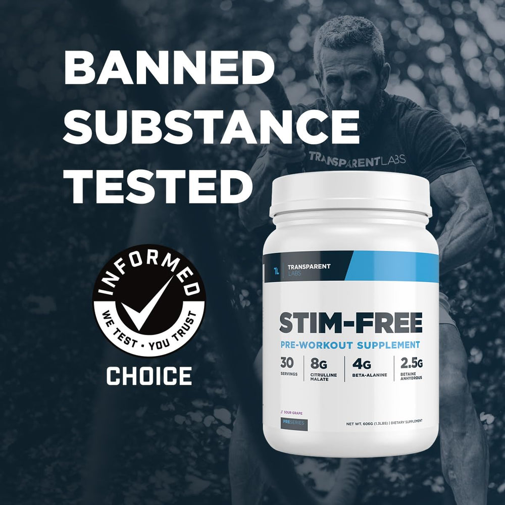 Close-up of the Stim-Free scoop pouring powder for precise dosing during workouts.