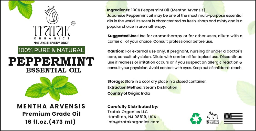 TRATAK ORGANICS peppermint oil supports invigorating hair care routines.