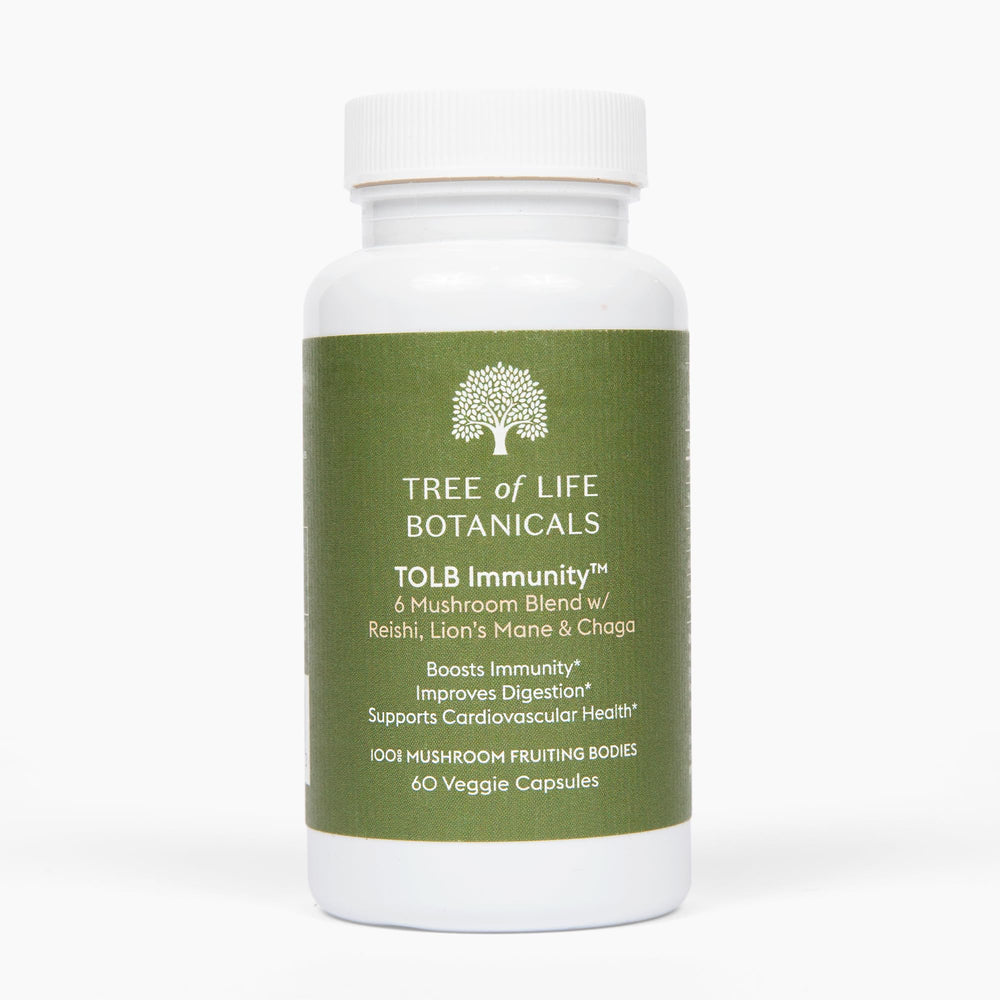 Tree of Life Botanicals Immunity Mushroom Complex bottle front supports immune response.