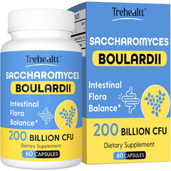 Trehealtt Saccharomyces boulardii 200B CFUs bottle supports digestive balance.