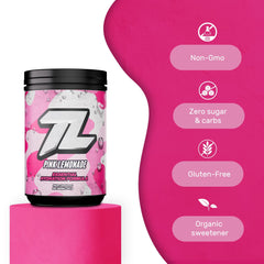 The Treigning Lab pink lemonade drink over ice showcases refreshing flavor.