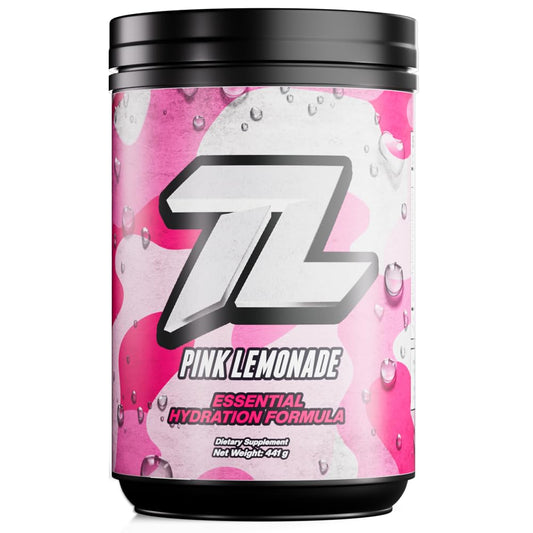 The Treigning Lab Hydration Electrolyte Powder pink lemonade tub boosts clean hydration on training days.