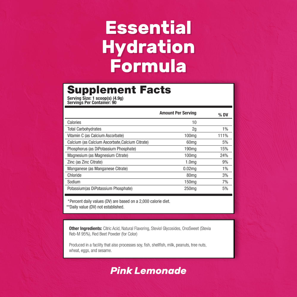 The Treigning Lab hydration powder pink lemonade scoop for quick mixing before workouts