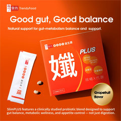 TrendyFood SlimPLUS stick pack demonstrates portable, caffeine-free appetite support.