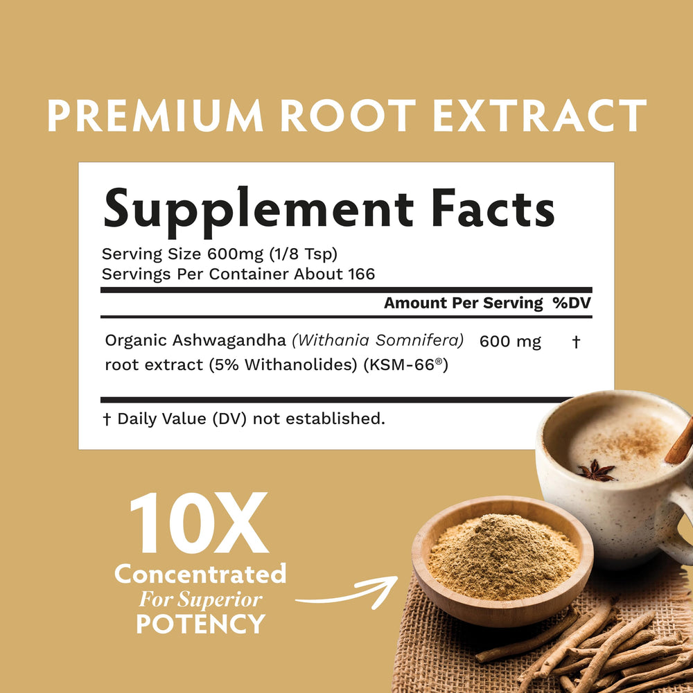 TRIBE ORGANICS Ashwagandha root and leaves indicating premium sourcing.