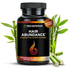 TRIO NUTRITION Hair Abundance bottle with capsules for potential hair growth.