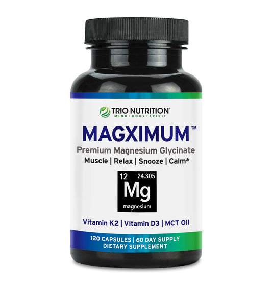 TRIO NUTRITION MagXimum bottle supports a calm morning routine.