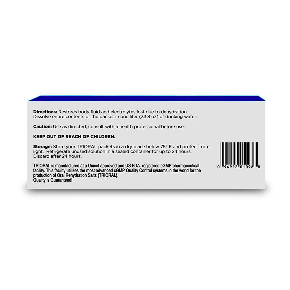TRIORAL unflavored hydration formula packets for daily use.