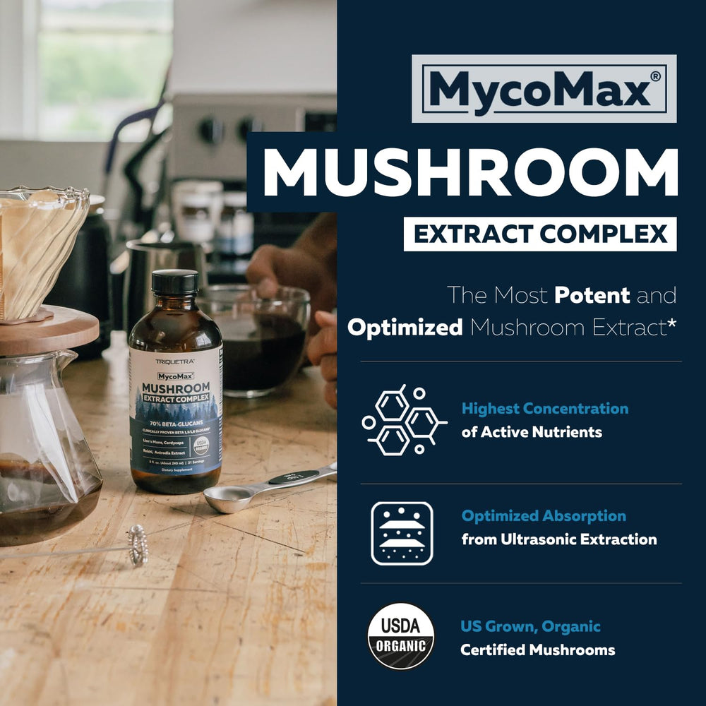MycoMax liquid extract poured into coffee to enhance your beverage.