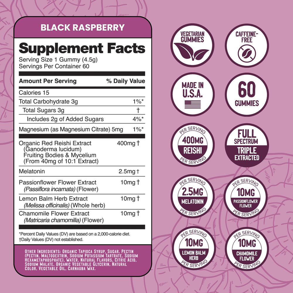 Troomy Sleep gummies black raspberry flavor invites a tasty wind-down.