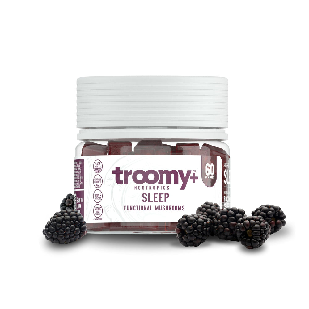 Troomy Sleep gummies bottle for a calm nightly wind-down.