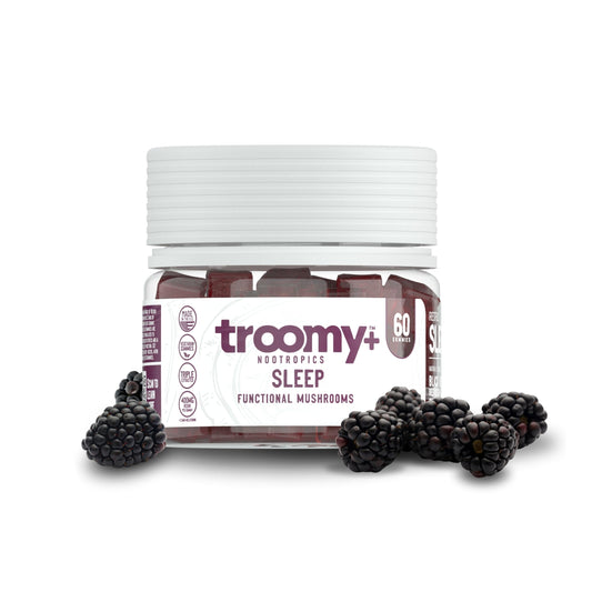 Troomy Sleep gummies bottle for a calm nightly wind-down.