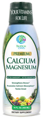 Tropical Oasis liquid calcium magnesium orange bottle promotes easy dosing and flavor appeal.