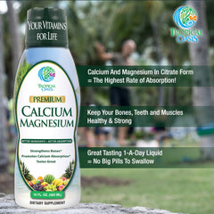 Tropical Oasis vitamin D inclusion shown on the label supports calcium absorption discussions.