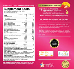 Tropical Oasis bottle label close-up highlighting VERISOL collagen and skin-supporting ingredients.