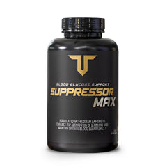 Troponin Nutrition Suppressor Max GDA bottle on kitchen counter highlighting carb support.
