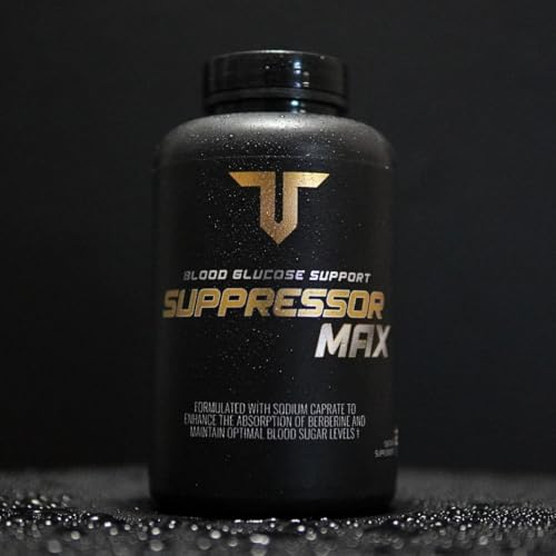 Troponin Nutrition Suppressor Max GDA label close-up with berberine and absorption focus.