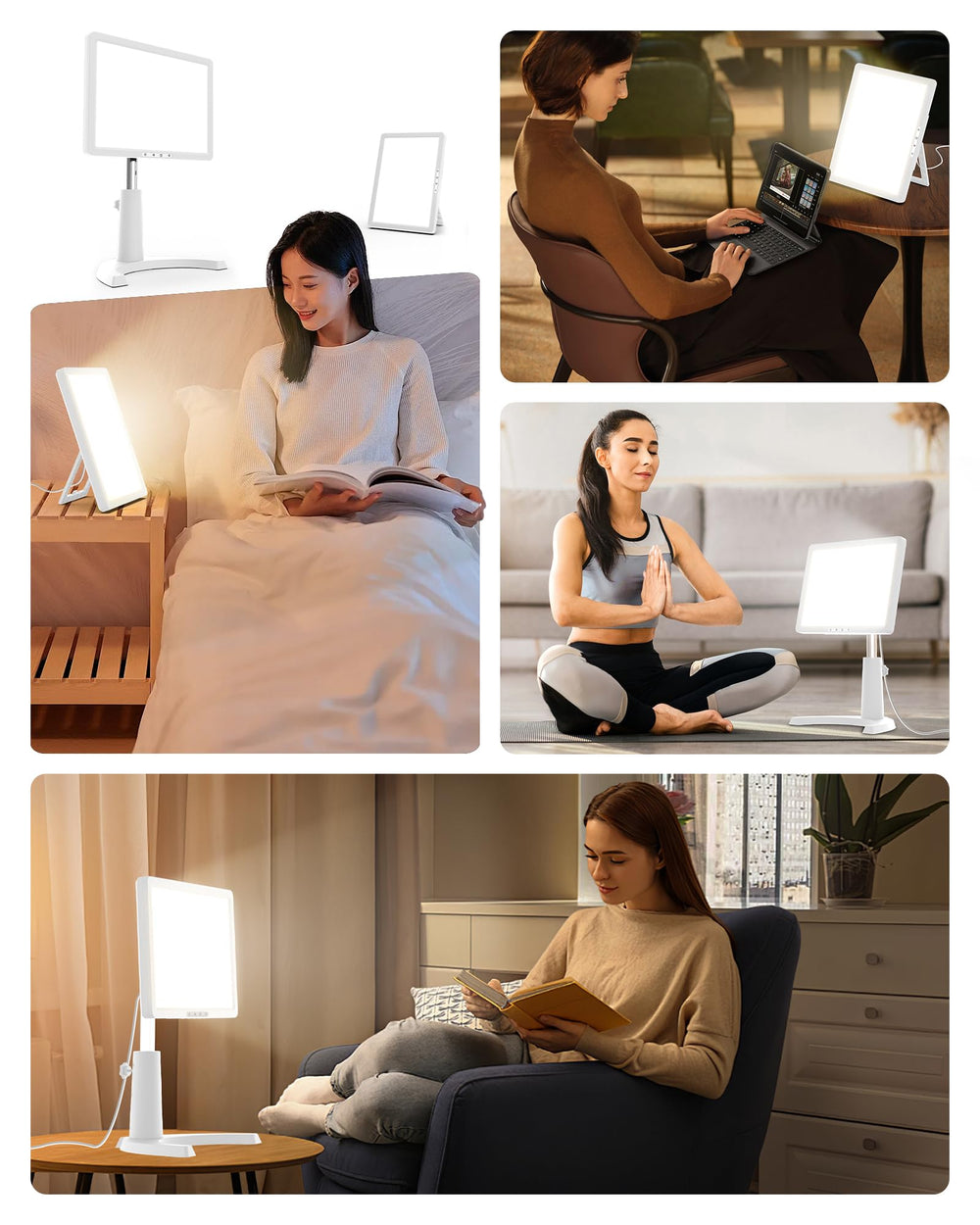 TroupePal light therapy lamp with detachable stand and flat panel configuration