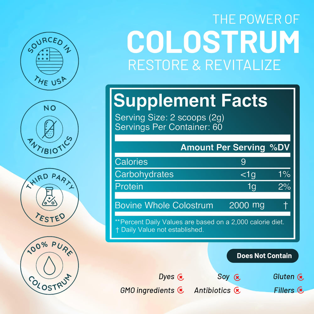 TROVICA Colostrum Powder served-glass portrays ready-to-drink nutrition.