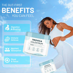 TROVICA Colostrum Powder unflavored ingredients shows a nutrient-rich formula.