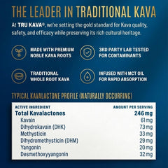 TRU KAVA cup with water and powder being stirred for calm focus.