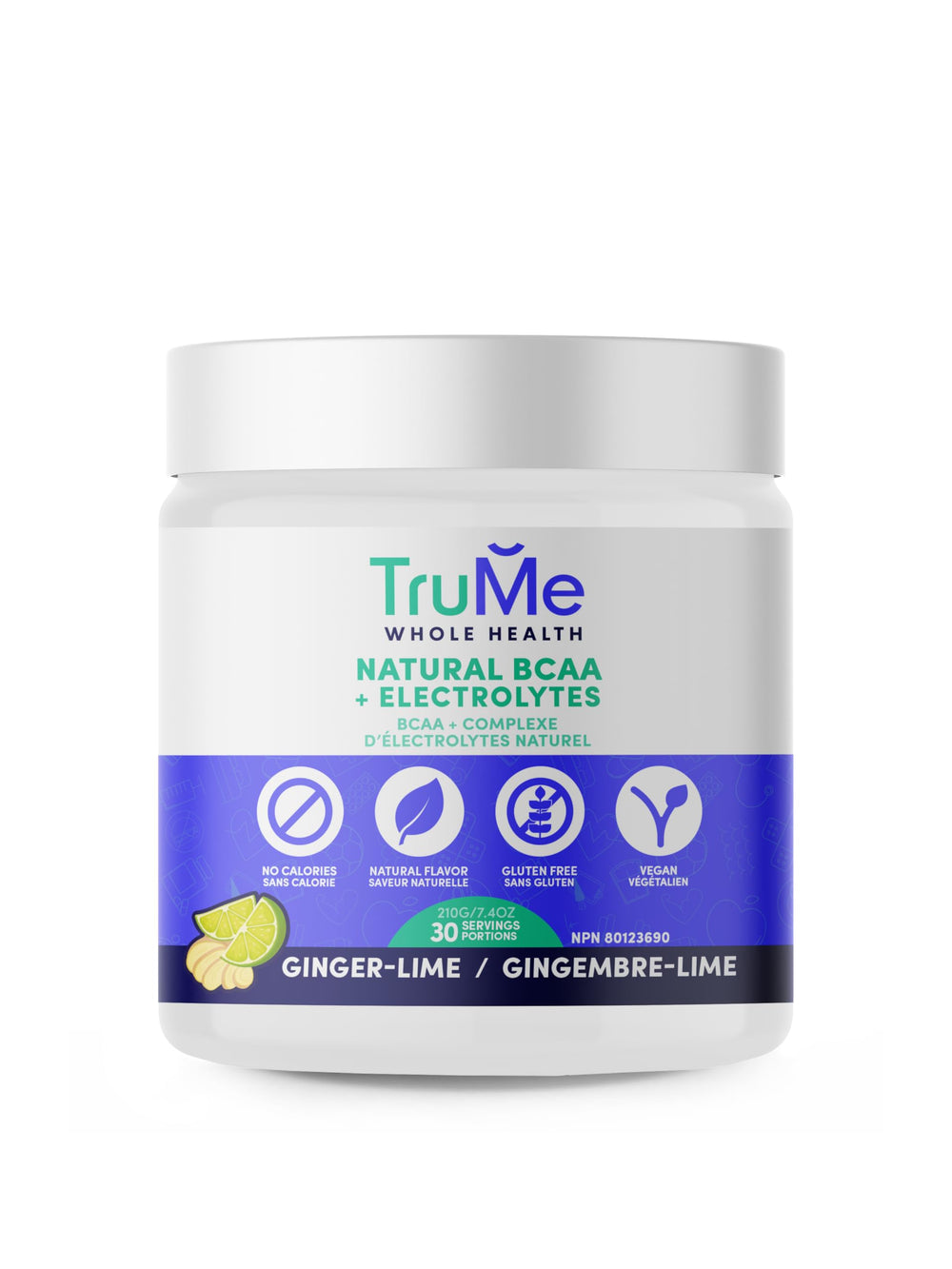 TruMe BCAA Ginger Lime tub front view for clean post-workout recovery