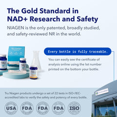 TRU NIAGEN NAD+ stick pack label close-up with prebiotic fiber details