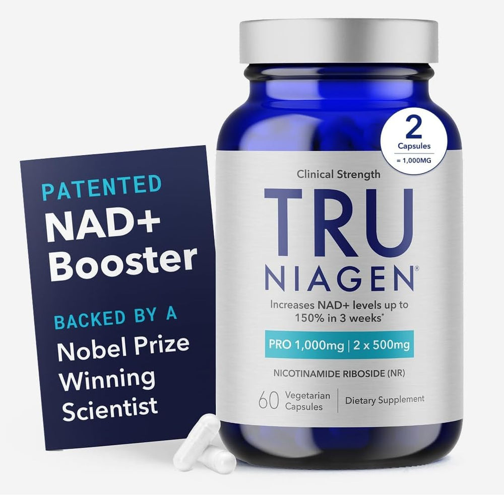 TRU NIAGEN Pro bottle front view highlighting daily NAD support for energy.