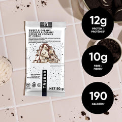 TRUBAR Cocoa Protein Bar texture and bite showing a creamy chocolatey interior
