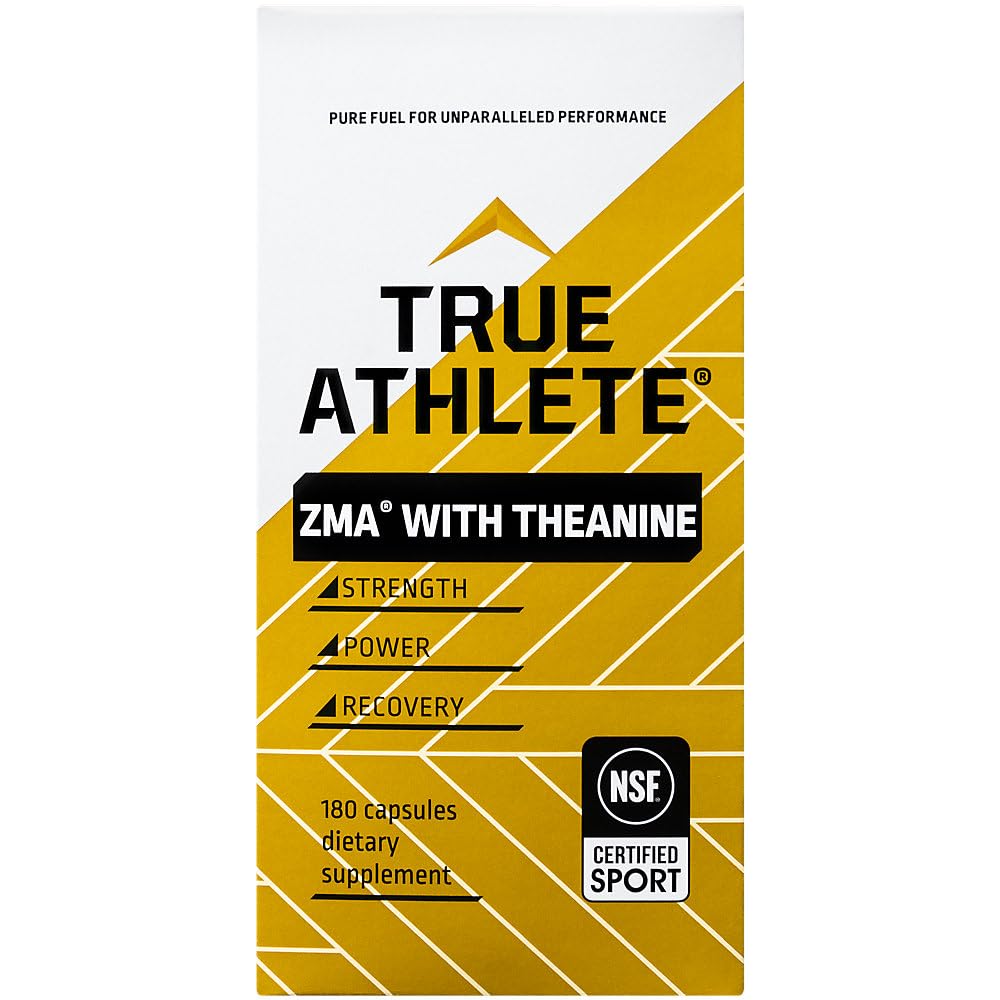 True Athlete ZMA L-Theanine capsules allergen-free labeling.