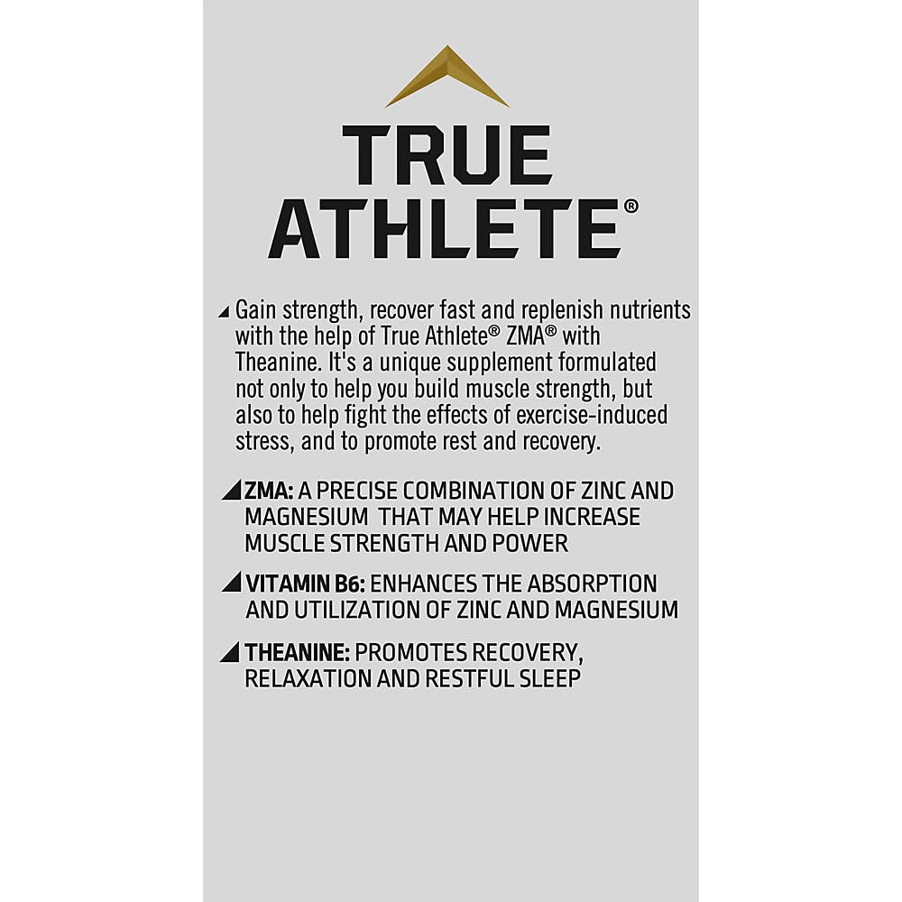 True Athlete ZMA + L-Theanine packaging label showing gluten-free formula