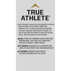 True Athlete ZMA + L-Theanine packaging label showing gluten-free formula